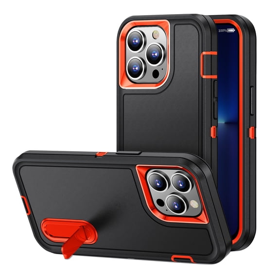Ancove for iPhone 13 Pro Rugged Case with Kickstand,Shockproof Heavy Duty Dustproof Military Grade Drop Protection Phone Cover Case for Apple iPhone 13 Pro,Black Orange