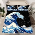 thumbnail image 2 of Homewish Ocaen Sea Wave Full Size Sheets,Natural Scenery Bed Sheets,Japanese Ukiyo-E Sheet Sets For Teens,Luxury Bedroom Decor,4 Pieces, 2 of 7