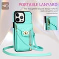 thumbnail image 3 of Decase Zipper Wallet Case for iPhone 14, Crossbody Luxury PU Leather Shockproof Adjustable & Detachable Shoulder Strap with Card Slot Phone Case Cover, mint, 3 of 8