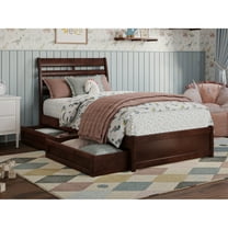 Emelie Twin Wood Platform Bed with Panel Footboard and Storage Drawers in Walnut