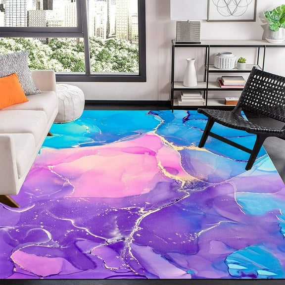 Blue Purple Marble Abstract Area Rug for Living Room Vintage Farmhouse Entryway Carpet Non-Skid Washable Dining Kitchen Table Runner Rug Bedroom Home Floor Decor Foyer Indoor Rugs 2'x3'