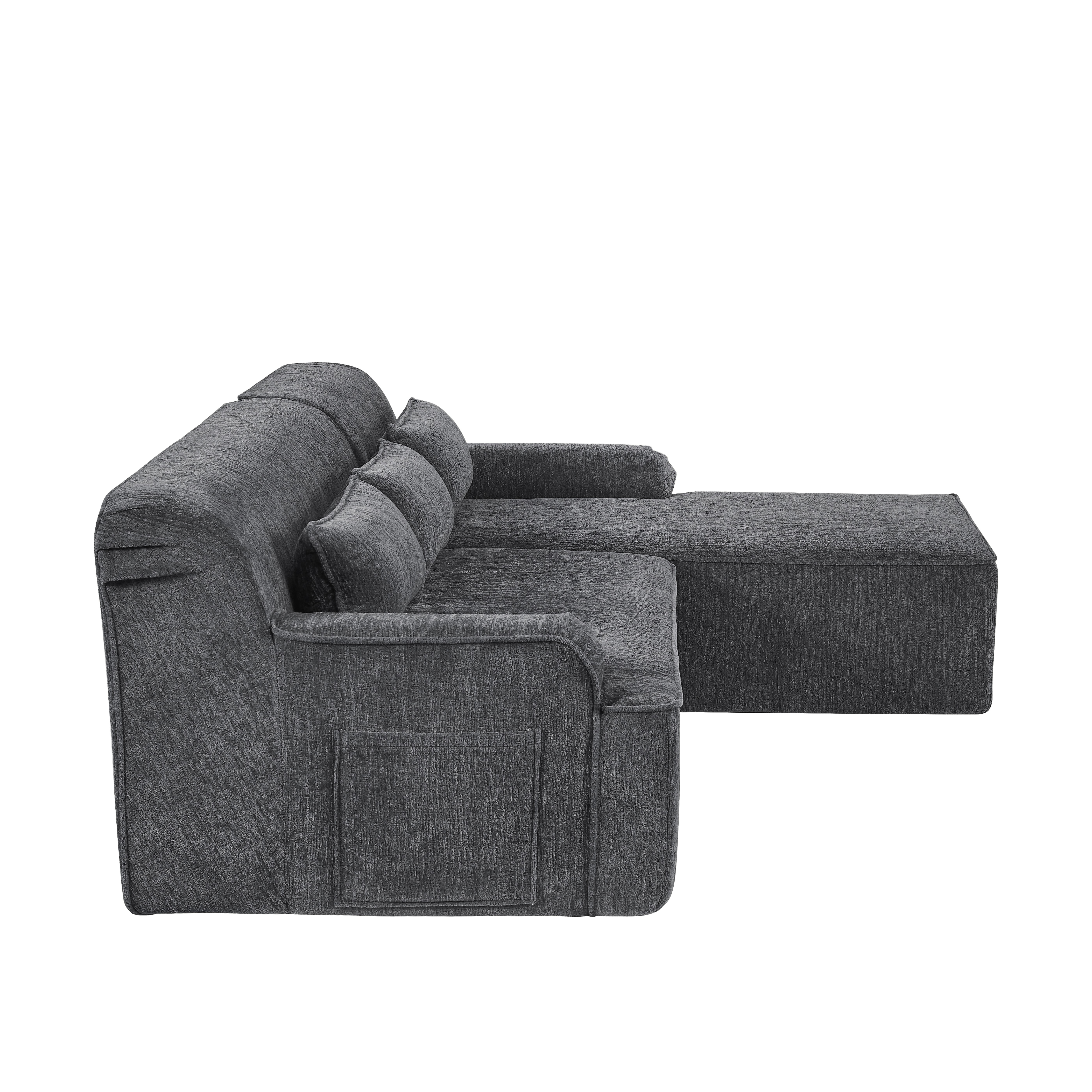 Aukfa 2-Piece Modular Chenille Sectional Sofa, 26.5" Deep Seat, No Assembly, Right Chaise, Gray