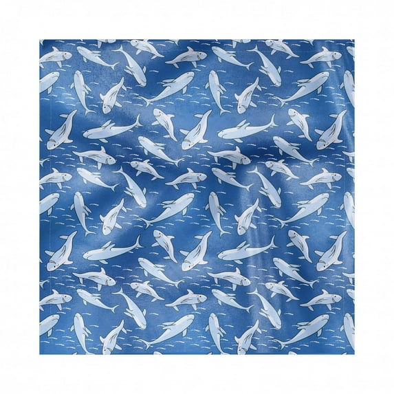 Shark Decorative Napkins Set of 4, Rhythmic Smiling Carnivore Motifs Aquatic Theme Motifs Illustration, Silky Satin Fabric for Brunch Dinner Party, 18", Sea Blue Pale Ceil Blue, by Ambesonne