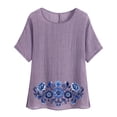 thumbnail image 1 of Camiseta de Mujer Camiseta de Manga Corta Impresión Casual Raglan Suelto de Lino Top Blusas, Cuello de la Tripulación, 1 of 5