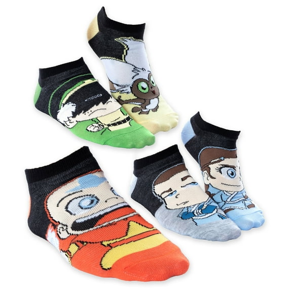 Nickelodeon Avatar The Last Airbender Chibi Character No-Show Ankle Socks 5 Pair (9-11)