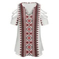 thumbnail image 4 of Ukrainian Vyshyvanka Embroidery Womens Summer V Neck Zipper Top Short Sleeve T Shirt Off Shoulder Top Casual Classy Loose Shirts, 4 of 7
