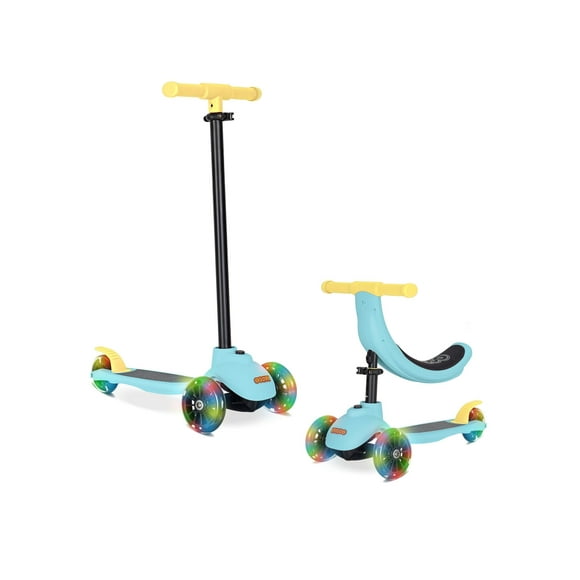 KRIDDO 5-in-1 Kids Kick Scooter, Lean-to-Steer, Toddler Toy Scooter with Adjustable Height, 3 Lighted Wheels, Ideal for Indoor & Outdoor, Gift for Kids Ages 1-5 Years, Blue