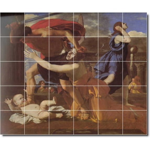Ceramic Tile Mural-Nicholas Poussin Religious Kitchen Tile Mural 22. 25.5" w x 21.25" h using (30) 4.25 x 4.25 ceramic tiles