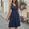 thumbnail image 6 of MLDRA Women's Summer Dresses Casual Sleeveless Sundress Loose Button Elastic Waist Maternity Midi Dress with Pockets Navy Blue S, 6 of 6