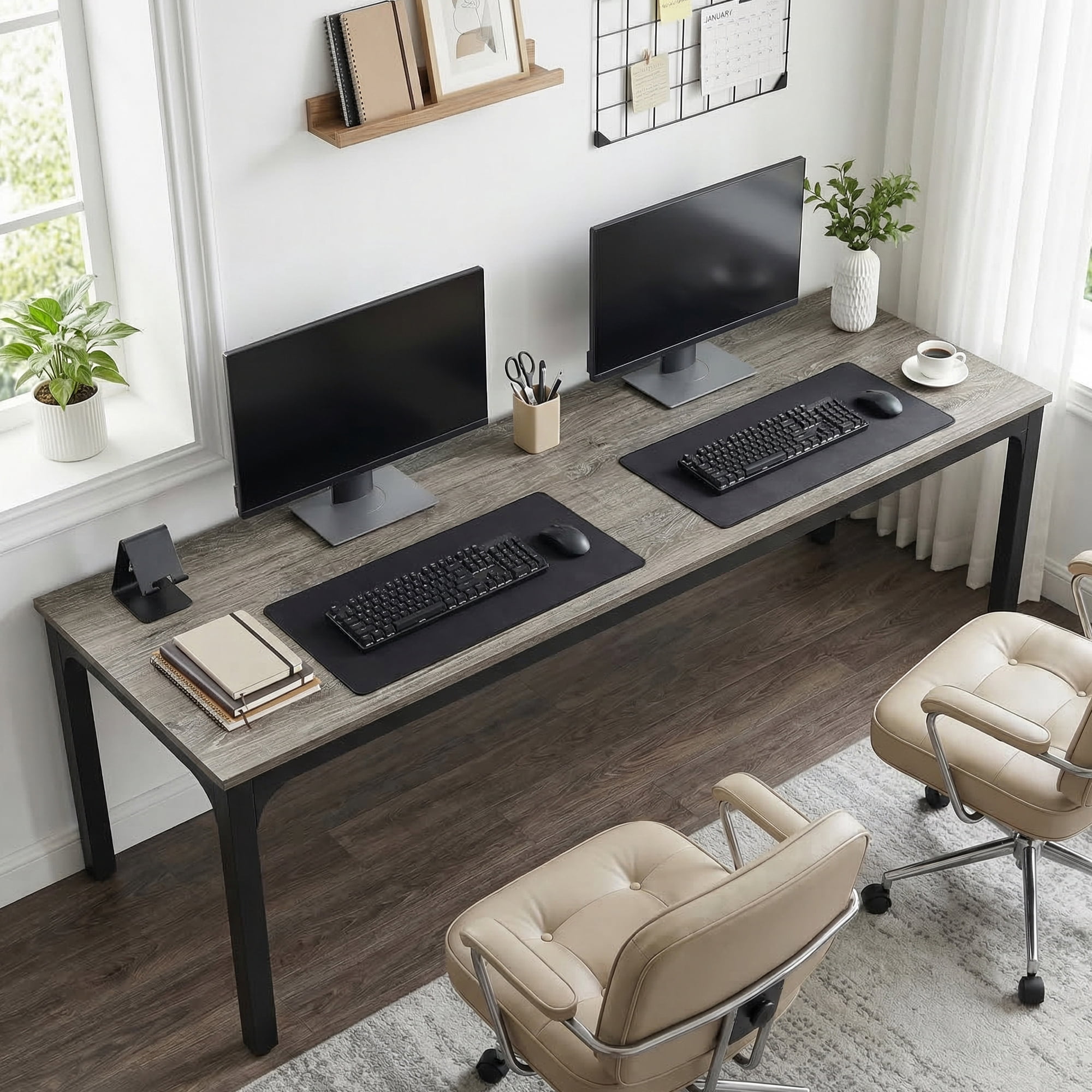 MAYEERTY 78.7" Extra Long Industrial Double Workstation Desk, 2-Person Home Office Desk with Heavy-Duty Metal Frame, 200lbs Capacity MDF Tabletop
