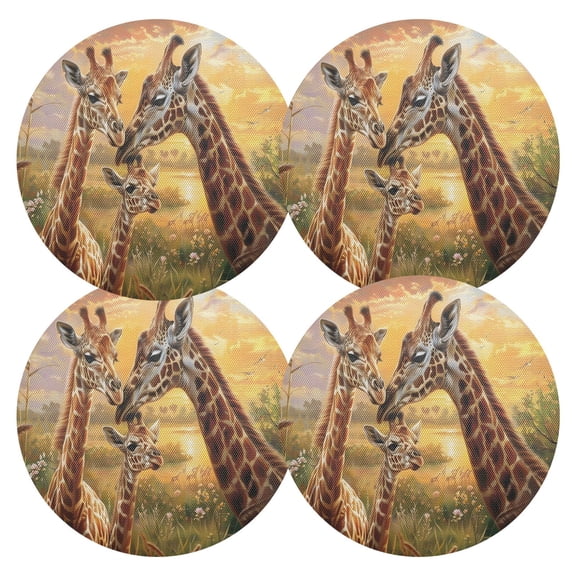 Ryvnso Giraffes on Grassland Round Plate Mats Dining Table Placemat Set of 4 for Holiday Decoration