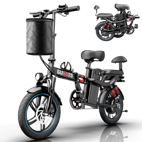 GugoIs 750W Peak Electric Bike, 16" Electric Commuter City Bicycle Low-Step with LCD, 48V 15Ah Removable Battery, Full Suspension, One-Piece Tire Folding Mini Ebike for Adults UL2849