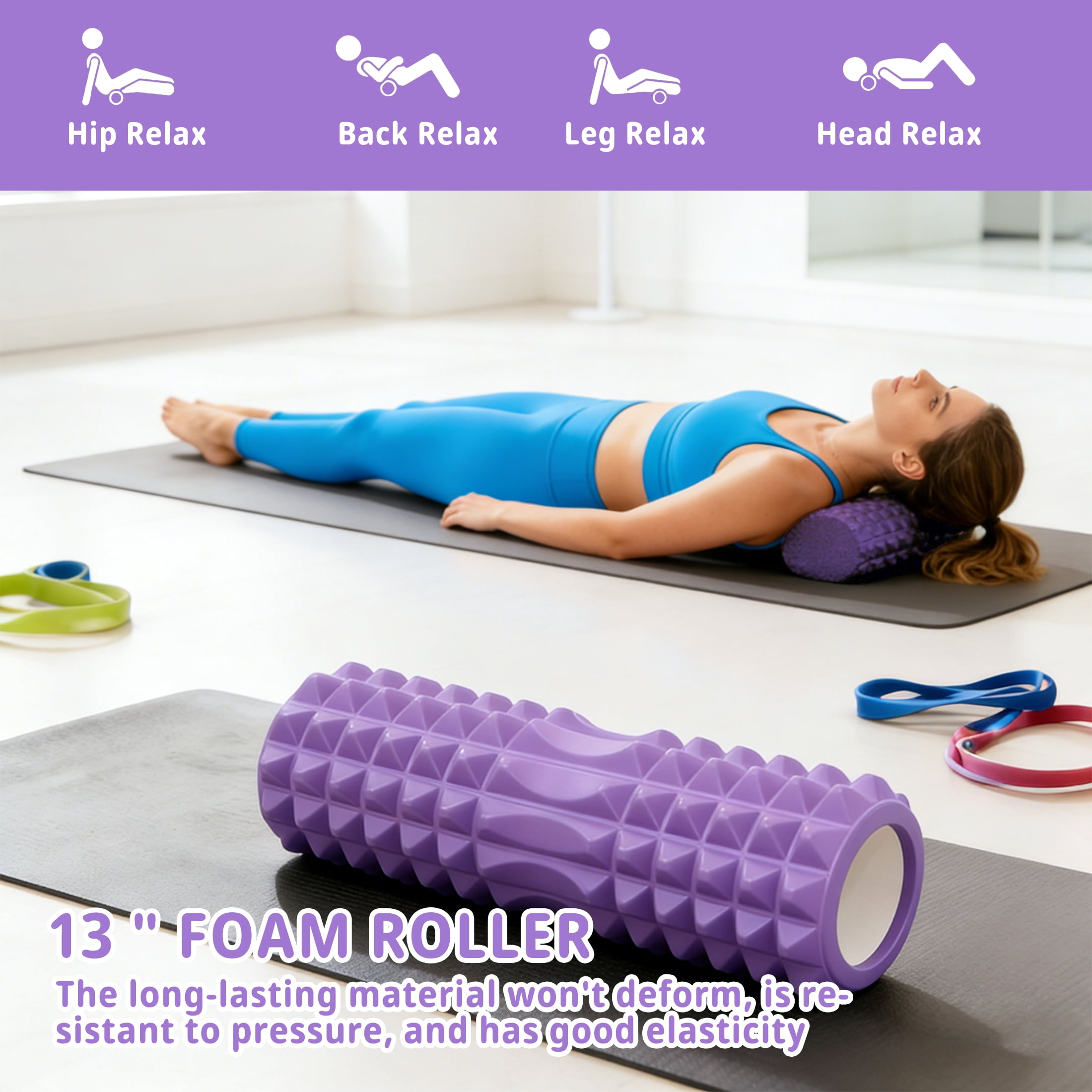 3-in-1 Foam Roller Set, Deep Tissue Muscle Massager Kit with 13" Grid Roller, 15" Massage Stick & Ball, Physical Therapy Recovery Tools