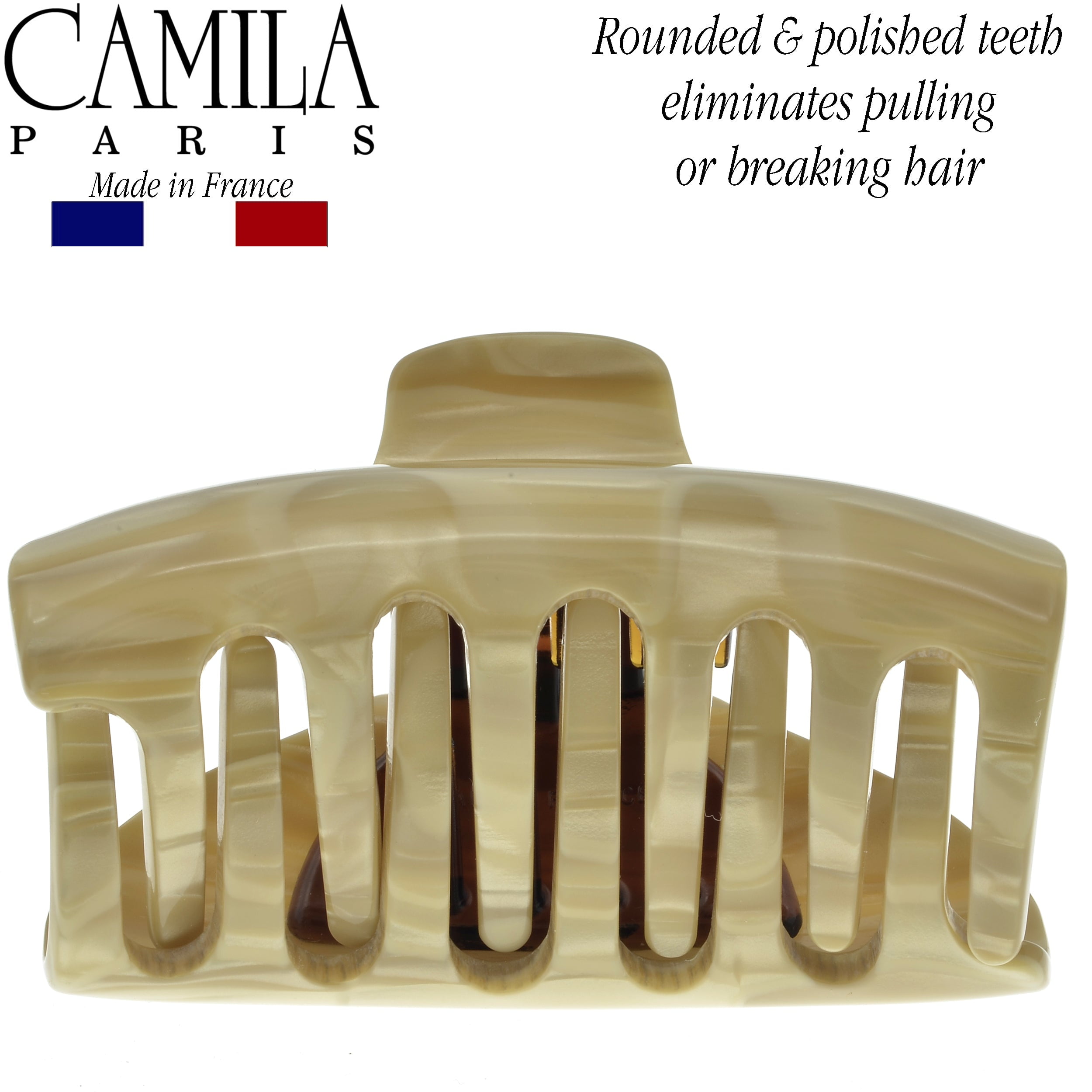 Camila Paris CP2125 French Hair Clip for Women for Long Curly Wavy Hair, Beige, Girls Hair Claw Clips Jaw Fashion Styling Hair Accessories for Women, Strong Hold No Slip Grip, Made in France