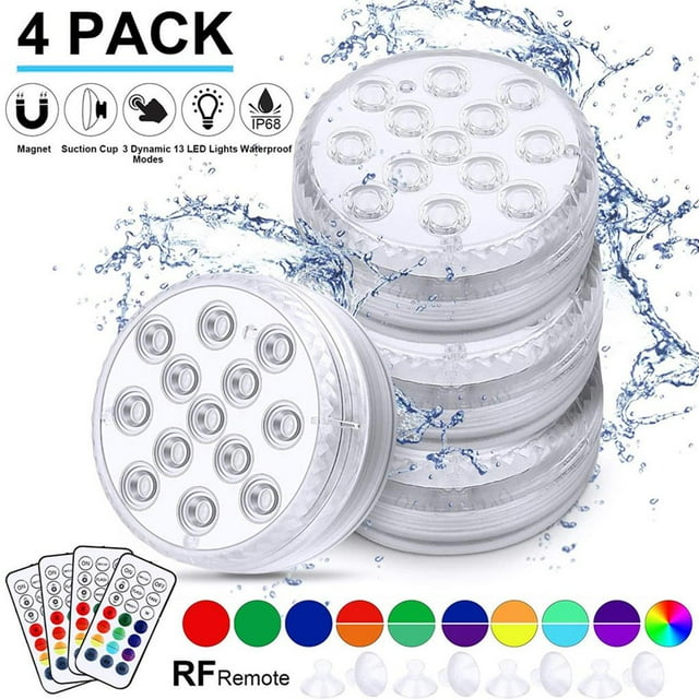 facefd Submersible LED Pool Light with RF Remote Control Waterproof Underwater Lights for Pond Party Garden No.5