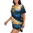 thumbnail image 2 of Fotbe Moonlit Golden Tree Peacock Print Pajama Set for Women 2 Piece Loungewear Short Sleeve Tops and Shorts Set Soft Sleepwear-Medium, 2 of 7