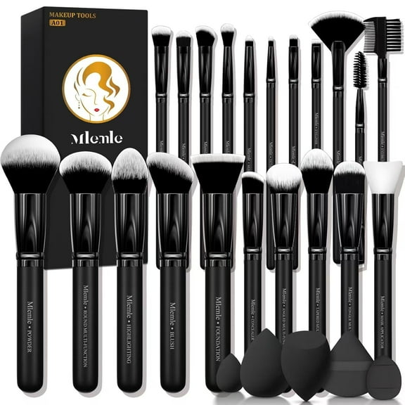 Makeup Brushes Set, Mlemle Professional 26 Pcs Makeup Kit, Include Powder Foundation Concealers Blush Eye shadows 21 Pcs Makeup Brushes and 2 Powder Puff, 3 Makeup Sponge(A01-Pink)