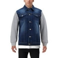 thumbnail image 3 of Men's Two Tone Jean And Grey Jersey with Removable Hood Denim Trucker Jacket (Dark Blue, 2XL), 3 of 4
