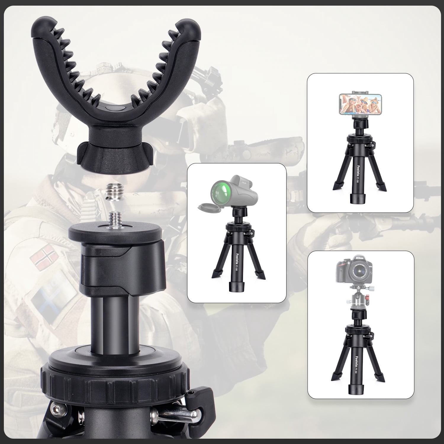 Fooletu Shooting Rest Tripod 360 Rotation V Yoke Stand Aluminum 11-21 Inch