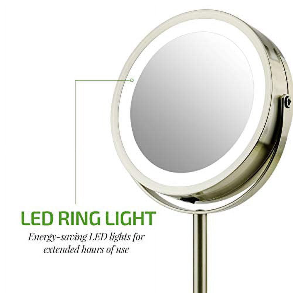 Ovente LED Lighted Tabletop Cosmetic Mirror, 7 Inch, Dual-Sided 1x/7x Magnification, Rechargeable & Wireless, Nickel Brushed (MCTR70BR1X7X)