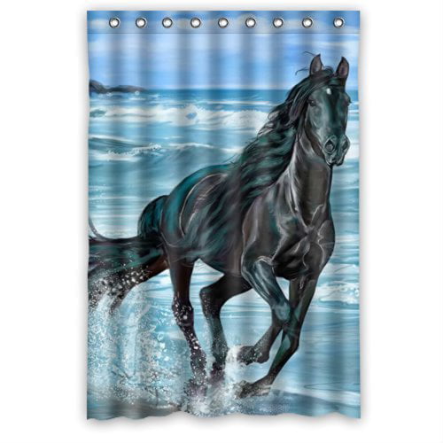 Horse running in the prairie Shower Curtain Bedroom Waterproof & 12hook 71*71in 