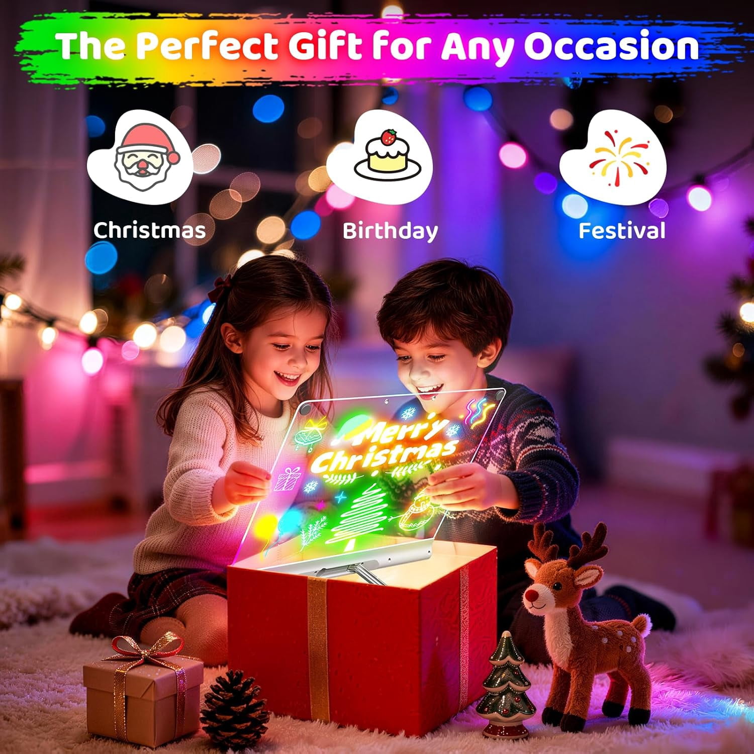 16" Rechargeable LED Drawing Board with Timer & 9-Color Adjustable Neon Glow – Includes 6 Markers, Dry Erase Light-Up Memo Board with Stand for Kids, Family & Office (pink)