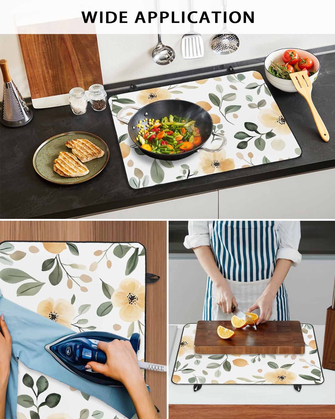 nqOlkjepod Large Induction Cooktop Protector Mat 24"x21", Botanical Stove Top Covers for Electric Stove, Flower Floral Vintage Wildflower Garden Motifs Stove Burner Cover Mats, Glass Top Stove Cover
