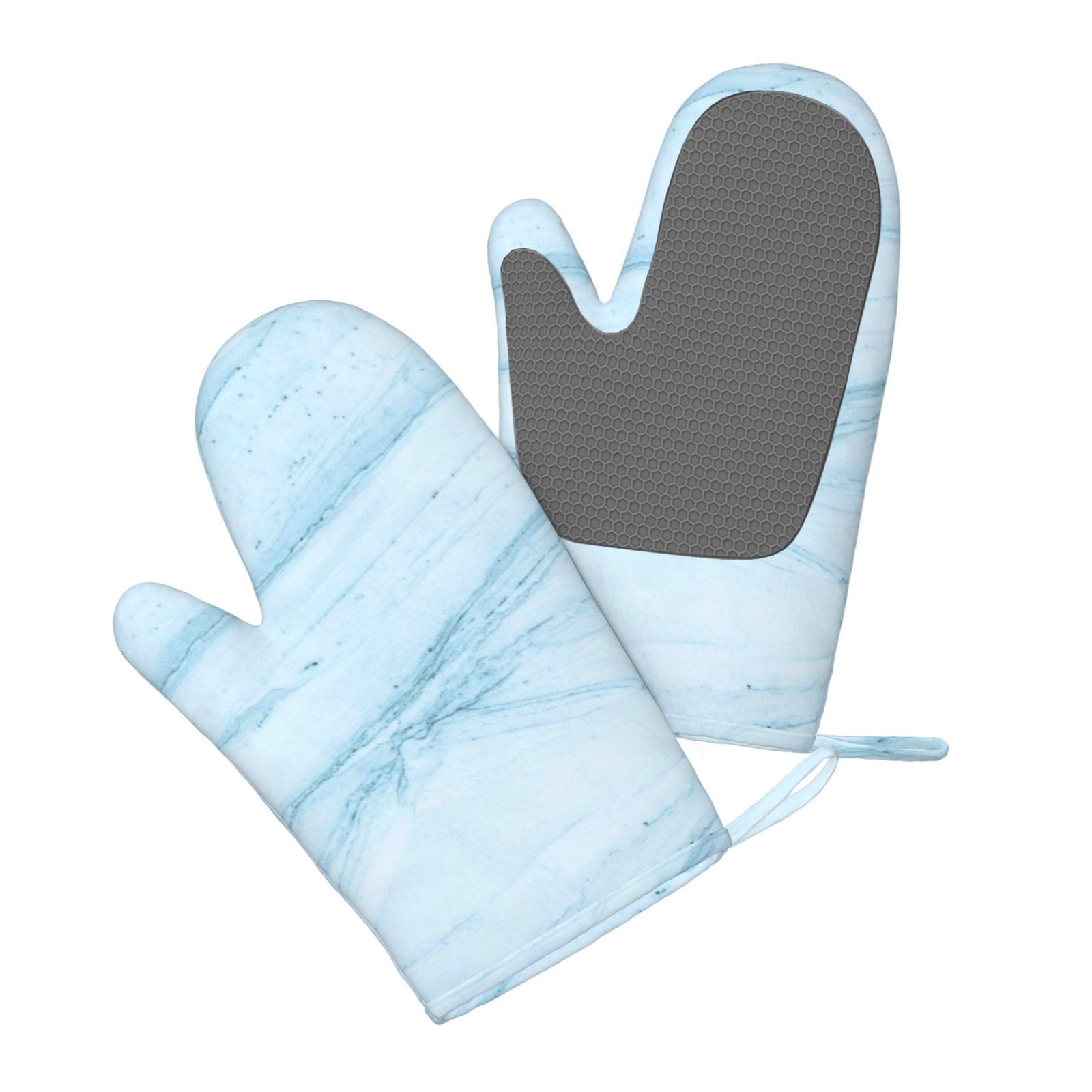 Hirioo Light Blue Marble for Silicone Oven Mitts for BBQ, Baking, Cooking, Set of 2, Heat Resistant 260℃, Non-Slip Kitchen Essentials