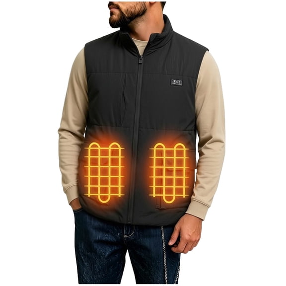 qafoshin Mens Heated Vest Zipper Double Control 6 Districts Warm Heated Jacket Lightweight USB-Powered Electrical Winter Coat with External Control Button