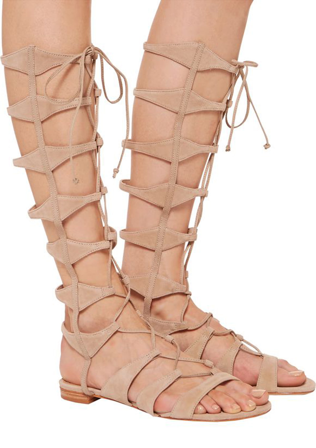 Inform In advance convenience Schutz Shyla Tanino Nude Nubuck Lace Up Beige Suede Tall Gladiator Sandals  (5) - Walmart.com