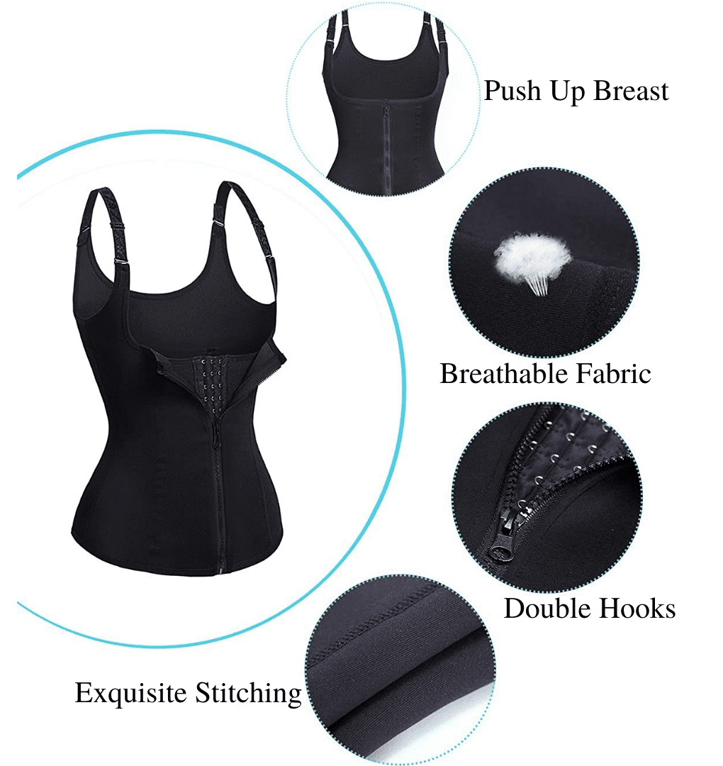 Nebility Women Waist Trainer Corset Zipper Vest Body Shaper Cincher Tank Top  with Adjustable Straps (XL, Black)
