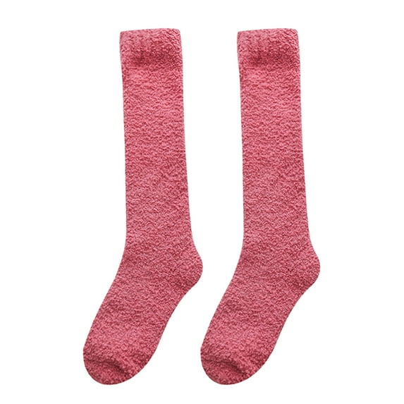 Dyfzdhu Women Coral Calf Socks Thermal Thickening Plus Velvet Autumn Winter Solid Color Stockings