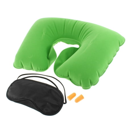 Eze Pillow - Unique Bargains Travel Sleeping Fleece Inflatable Neck Pillow Cushion Eye Mask Earplug 3 in 1