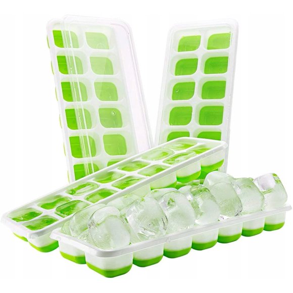14 compartiments avec couvercle bac à glaçons en silicone moule à glaçons réutiliser 4 Pcs vert