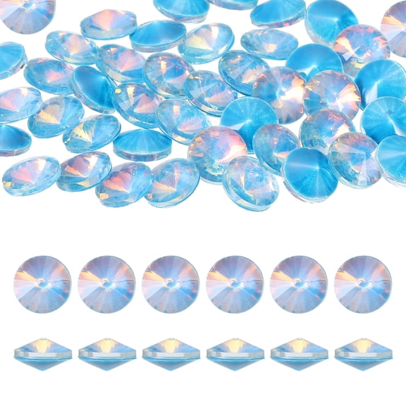 Uxcell 100 Pcs Pointed Back Rhinestones, 6mm Round Faceted Crystal Rivoli Rhinestone, Glass Cabochon Cubic Zirconia Stone Gemstone for Nails Arts Clothes DIY Decoration, Blue