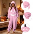 thumbnail image 6 of HNMKIU Unisex Pajamas For Men Women, Halloween Cosplay Pumpkin Face Hooded Loose Long Sleeve Onesie Home Sleepwear Pink,M, 6 of 7