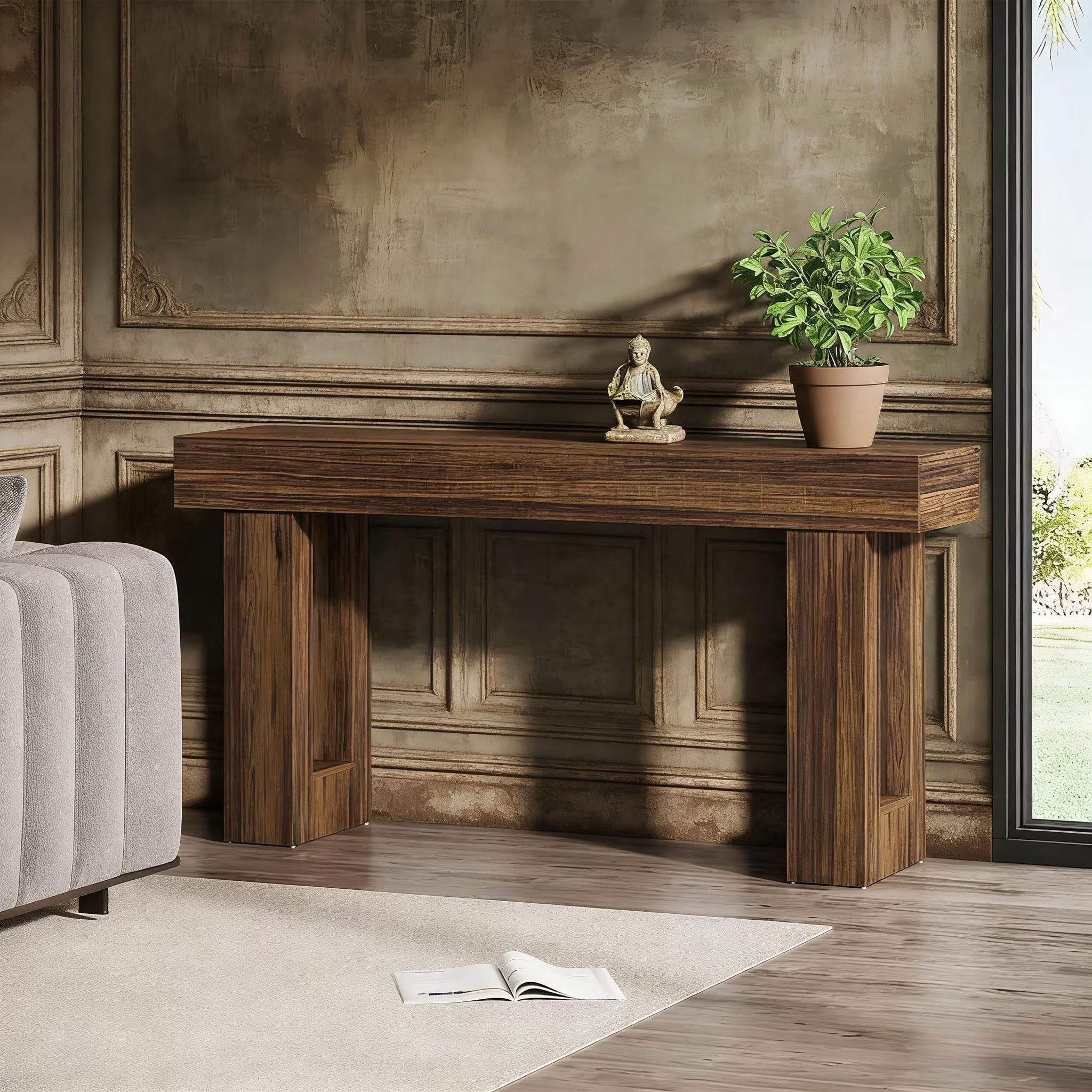 MAYEERTY 63 Inch Rustic Console Table, Farmhouse Wooden Table with Thick Legs for Entryway, Hallway, Living Room