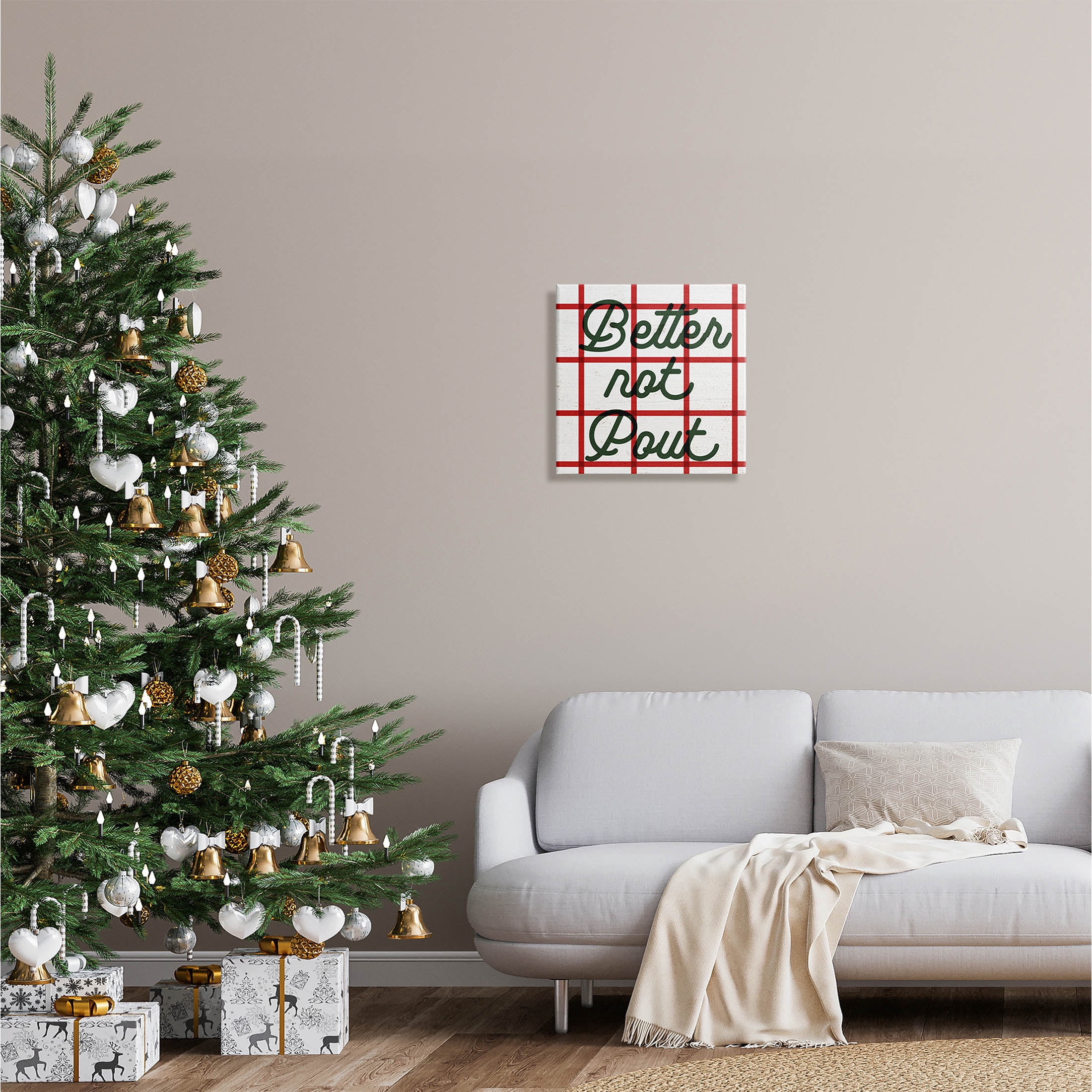 Better Not Pout Plaid Phrase Holiday Graphic Art Gallery Wrapped Canvas Print Wall Art