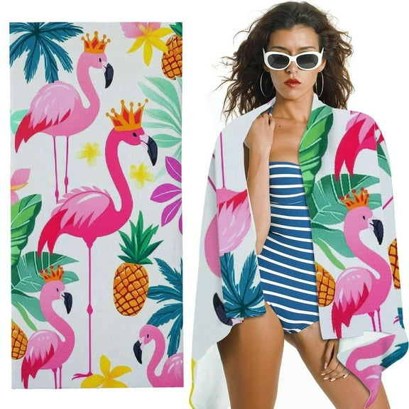 BANET Flamingo Beach Towel Swim Towel for Adults Swim Pool Towel Lightweight Girls Towels Summer Hot Pink Beach Towel Women 30x60in