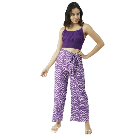 Moomaya Printed Summer Coord Set, 2 Pcs Set Crop Top with Palazzo Women Clothing