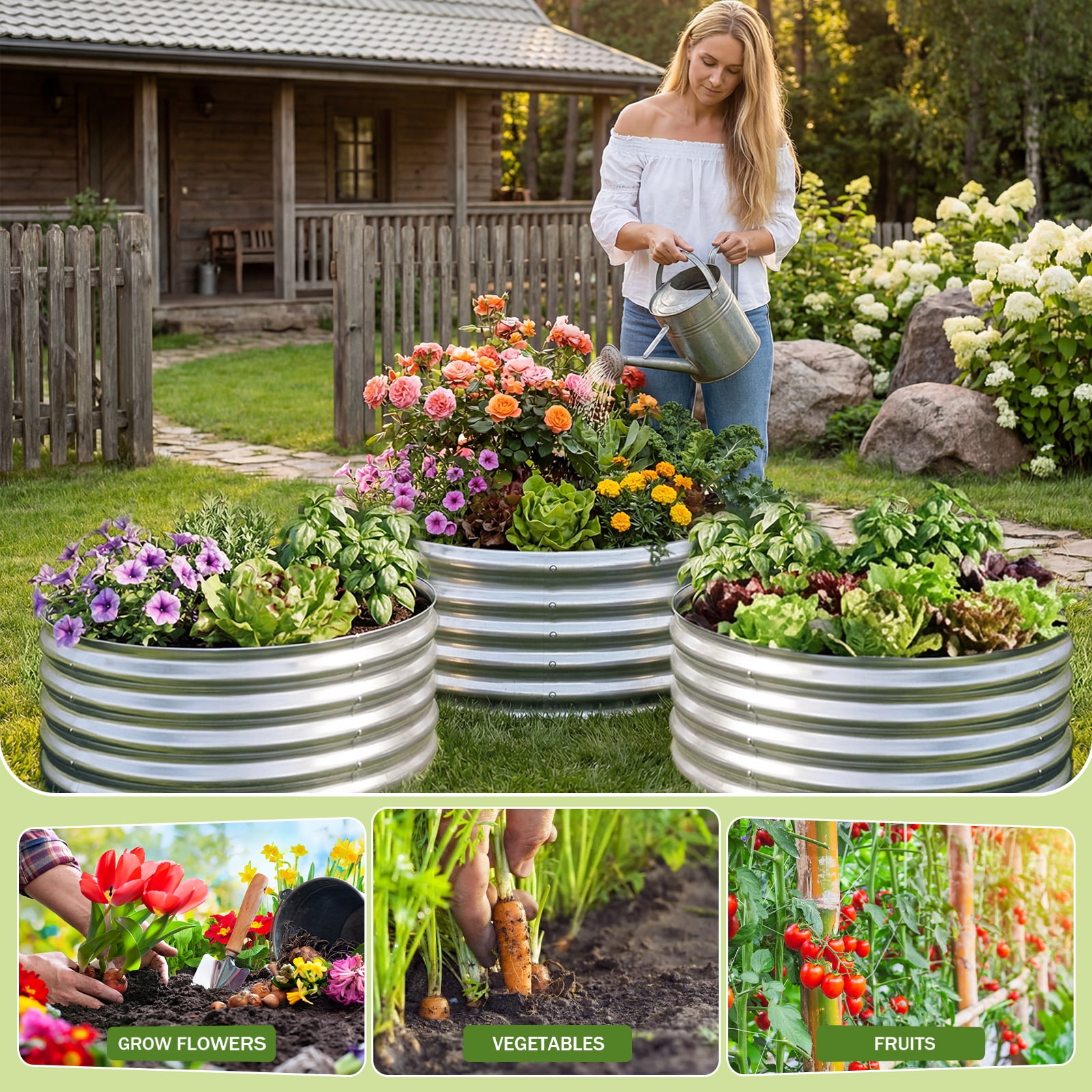 Land Guard 3 Pack 2x2x1ft Raised Round Garden Beds Outdoor, Easy Assembly Durable 1ft Tall Galvanized Metal Planter Box silvery