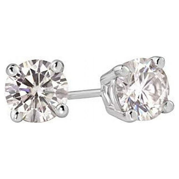 18k White Gold Round Moissanite Stud Earrings (1ct TGW, 5mm, J-K) 4-Prong Set, Push-Back by Diamond Wish