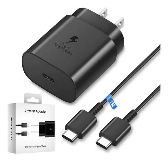Cargador Rápido Tipo C De 25w Para Samsung Galaxy Con Cable negro