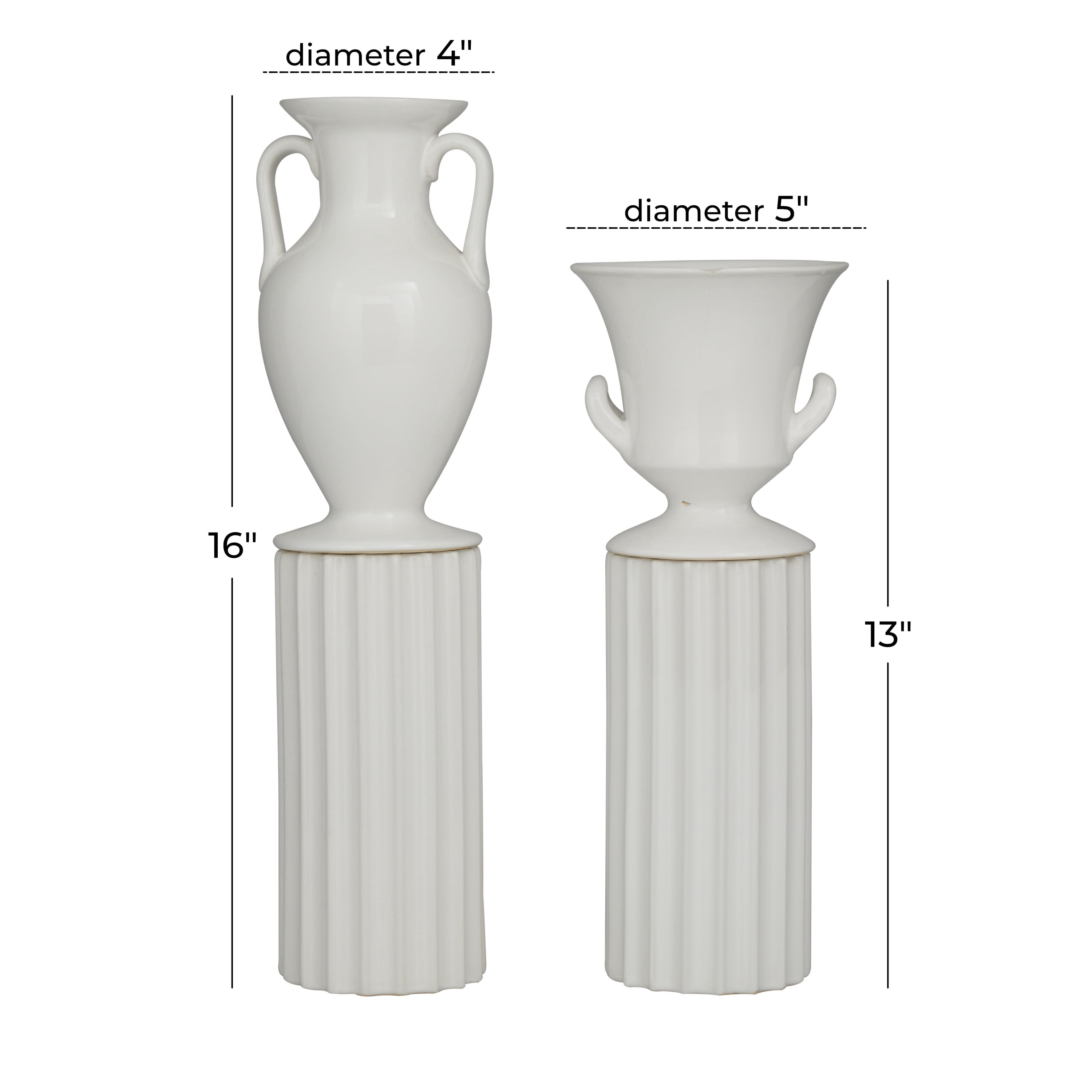 DecMode 16", 13"H Greek Inspired White Porcelain Vase, Set of 2