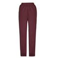 thumbnail image 5 of LLYwey Womens Pull on Pants Ladies Fashion Casual Solid Elastic Waist Trousers Long Straight Pants New Full Length Pants Regular Fitted Wine L, 5 of 6