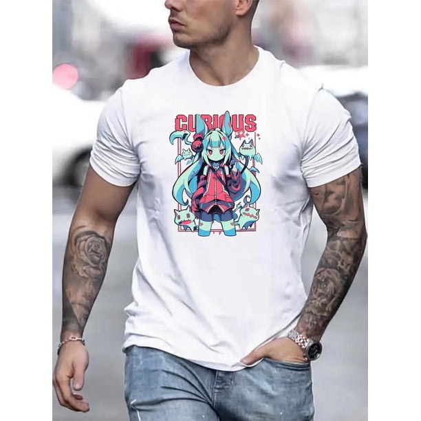Playera Hombre The LabelAnime-Inspired Girl Graphic Print T-Shirt, Casual 100% Cotton Knit Fabric, Crew Neck, Regular Fit with Slight Stretch, Short Sleeve Tee Tee For Adult, Men, Women, Teen, Teena