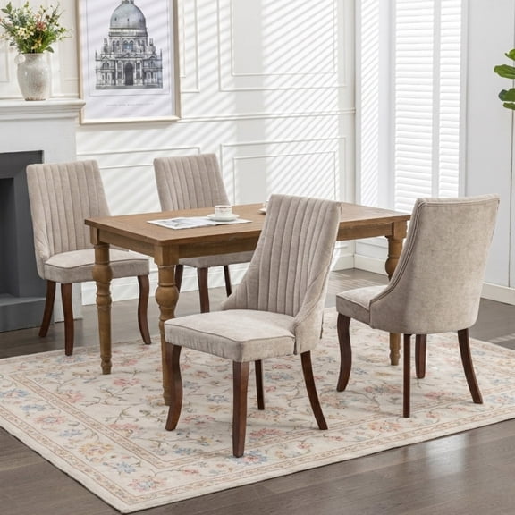 Dining Chairs Set of 4, PAPROOS Velvet Upholstered Dining Chairs, Farmhouse Accent Chair Side Chair with High Backrest and Solid Wood Legs, Kitchen Chair for Dining Kitchen Living Room, Beige