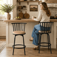 thumbnail image 4 of Homy Casa Adjustable 24" or 29" Swivel Bar Stools Set of 2, Contemporary Faux Leather Upholstered, Brown, 4 of 11