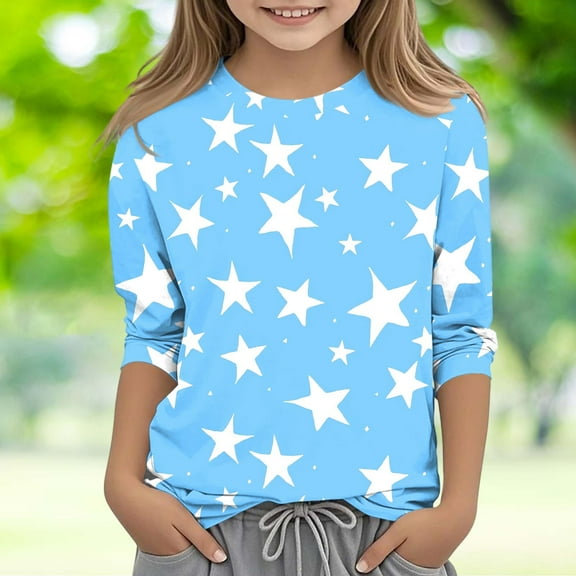Delliss Girls Star Print Crew Neck Blouse Blue 7 Years