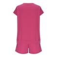 thumbnail image 4 of Tops Y Blusas de Mujer de Verano Cuello Redondo Manga Corta con Cordón de Cintura Y Bolsillo Pantalones Cortos de Dos Piezas, 4 of 9